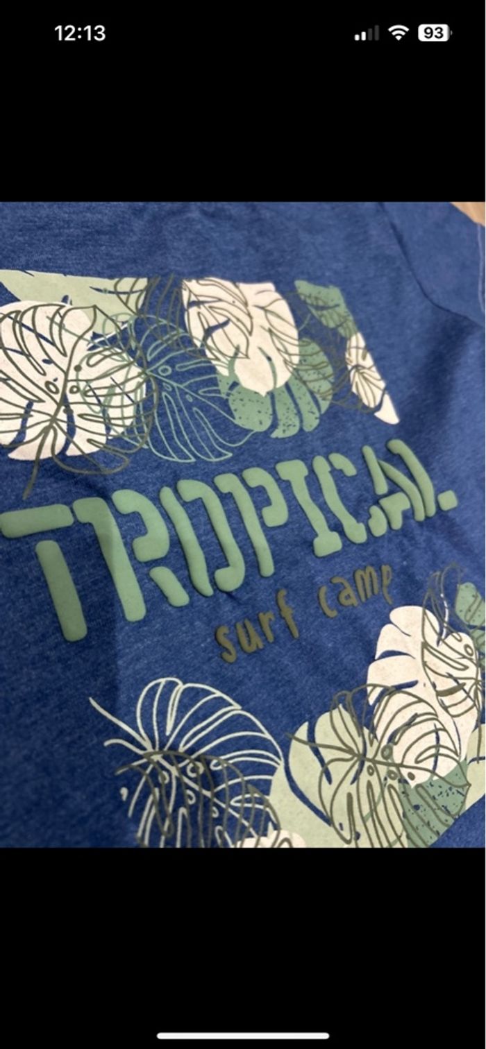 Teeshirt manches courtes bleu marine vert motif tropical 5 ans - photo numéro 3