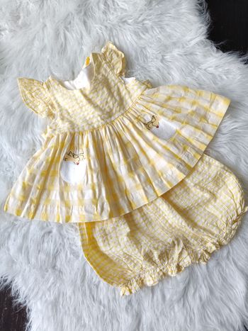 Ensemble robe + bloomer vichy jaune et blanc vintage rétro Jeudi après midi bébé été 🇫🇷 3 mois