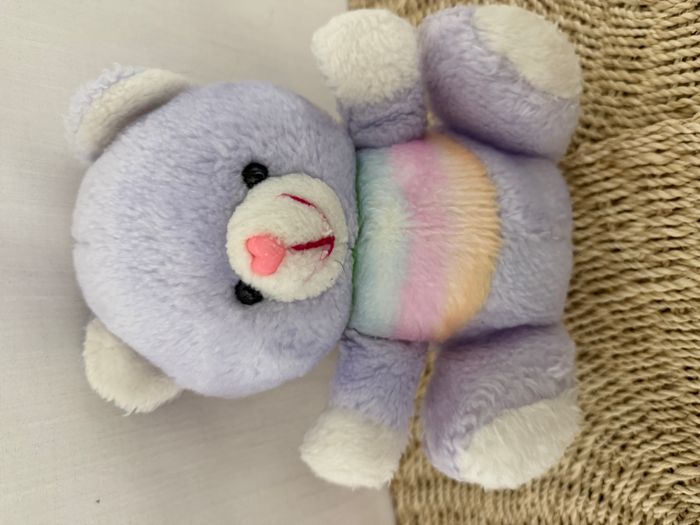 Ancienne peluche ours bleu jaune vert rose - photo numéro 6