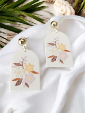 Paire de boucles d'oreilles pendantes, style bohème, forme géométrique, motif fleurs 🌼