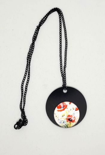 Bijoux création collier cabochon de verre fleurs