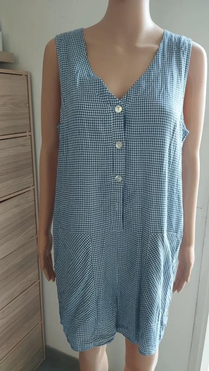 Combi short bleu et blanc a carreaux