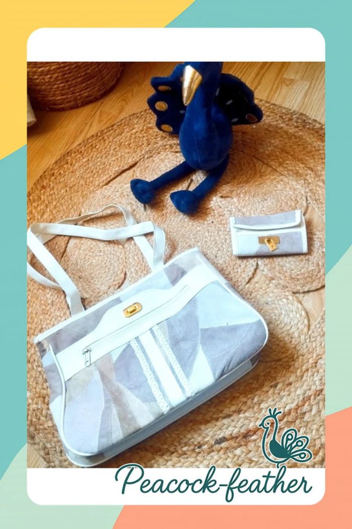 Sac à main cuir patchwork avec porte monnaie