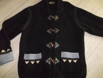 Veste CARLA L noire décos multicolores 100% laine M/L TBE