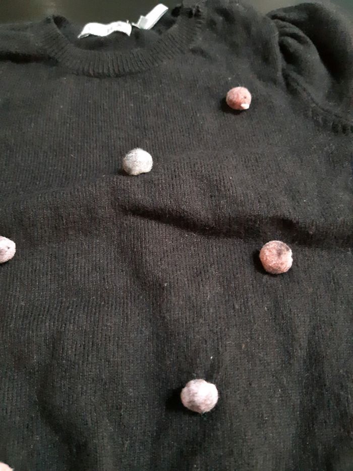 Pull ikks bebe fille 18 mois noir pompon rose violet - photo numéro 2