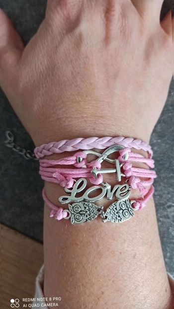 Bracelet hibou rose  argenté