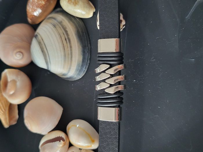 Bracelet Homme acier inoxydable noir et argent forme Longeur 21 cm - photo numéro 2