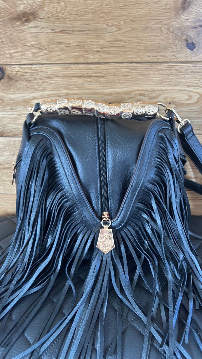 Sac noir frangé inspiration western – style bohème rock chic, compact et pratique neuf - photo numéro 3