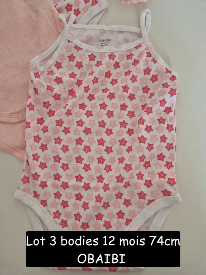 Collection 2025 🌸 3 bodies bretelles été Obaibi , Parfait état 🌸 12 mois 74 cm - photo numéro 3