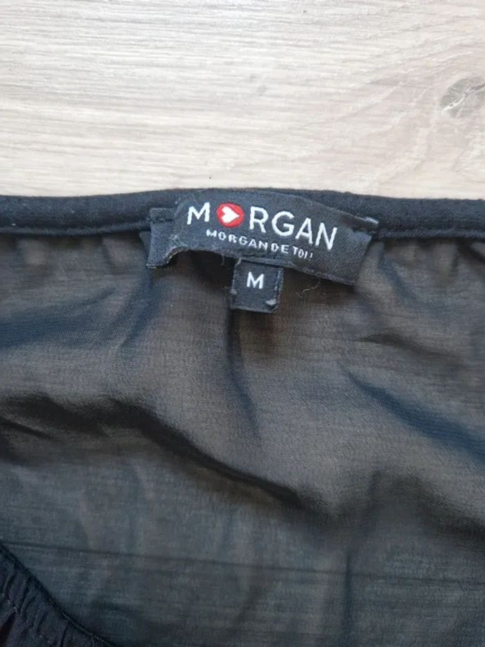 T-shirt noir Morgan avec haut en voile et strass taille S - photo numéro 2