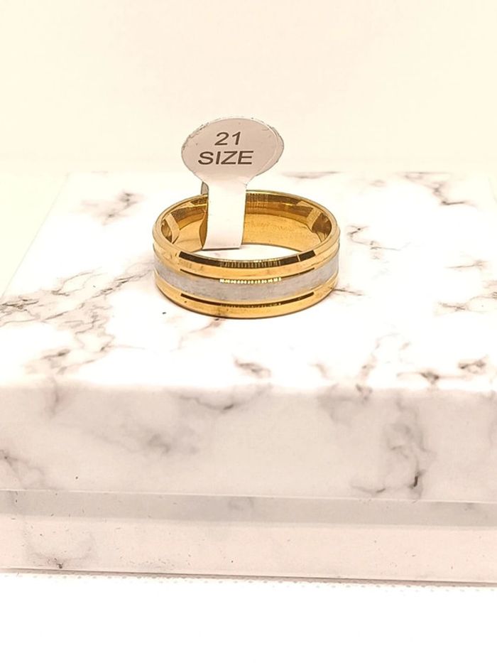 Bague anneau acier doré et argenté type alliance - photo numéro 4