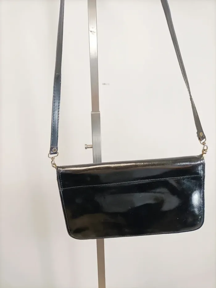 Pochette / Sac à Main Noir Vernis Vintage - mariage, fêtes, cocktail -26x15,5 cm - porté épaule - photo numéro 5