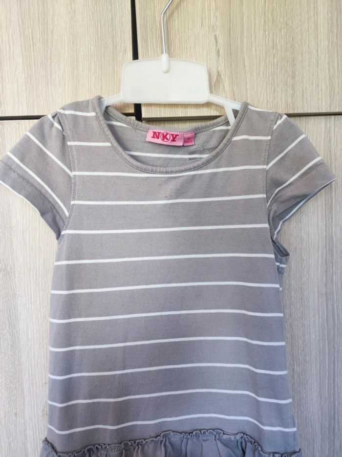 Robe grise rayures & volants 5 ans / Nky - photo numéro 3