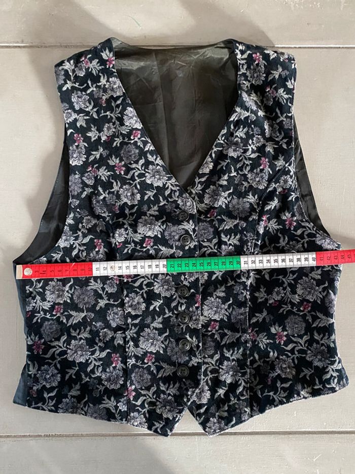 Gilet de tailleur en velours noir avec fleurs grise taille 36 - photo numéro 10
