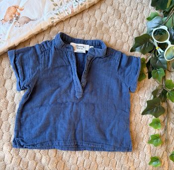 Chemise bébé bleu style lin 100% coton 6 mois été léger 