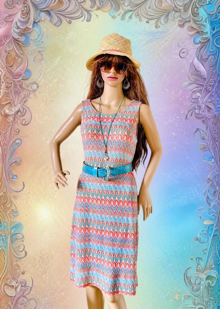 🧡🌞Robe vintage lurex hippie chic retro funky soul summer dress🌞🩵 - photo numéro 2