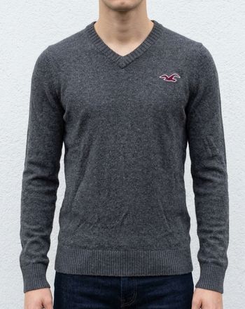 Pull homme col V Hollister gris anthracite - Taille S -  bon état