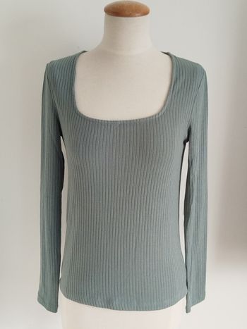Pull col carré vert bleu Mango taille 36 