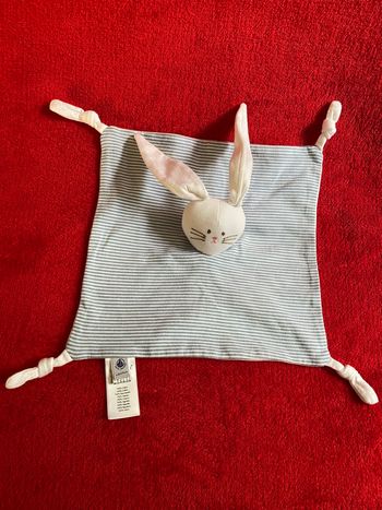 Petit bateau doudou lapin blanc carré rayé bleu blanc état neuf 