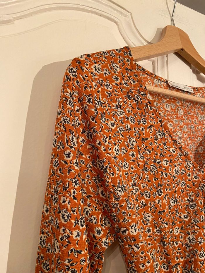 Robe cache coeur volantée orange motifs noirs Pull and Bear taille S - photo numéro 18