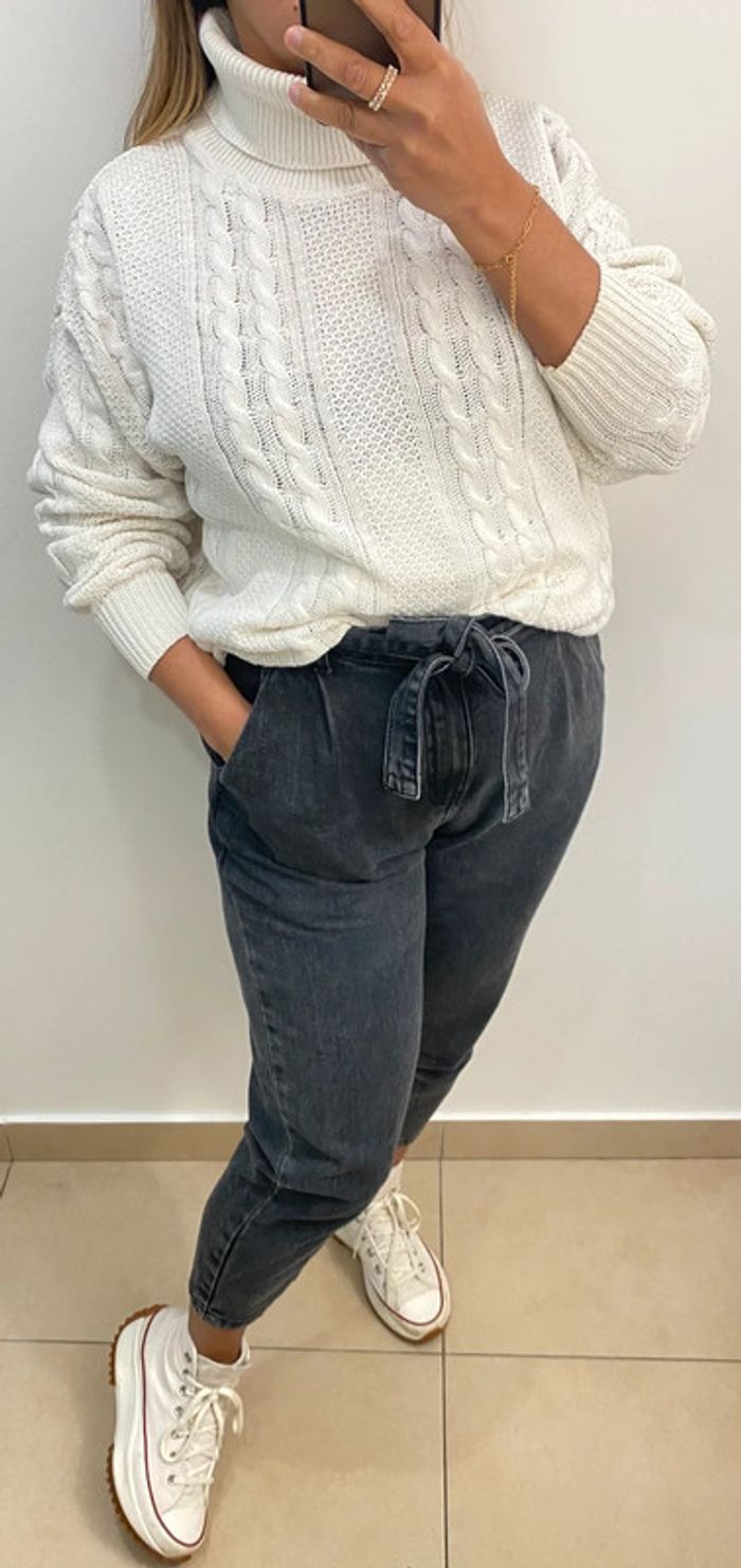 Superbe Pull Roulé Torsadé Blanc Taille M - photo numéro 5
