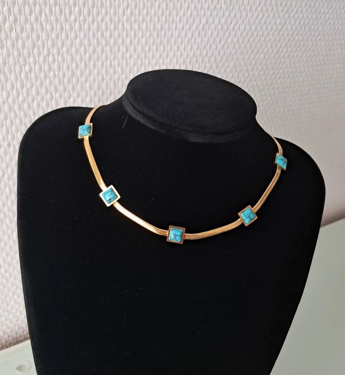 Parure maille serpent doré et turquoise - photo numéro 3