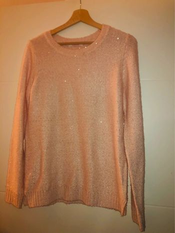 Joli pull Camaïeu rose pâle incrusté sequins taille 2