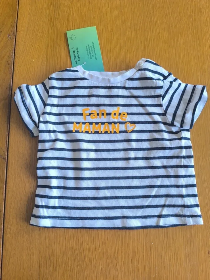 306828 tee-shirt Mc blanc rayé marine garçon 3 mois in extenso