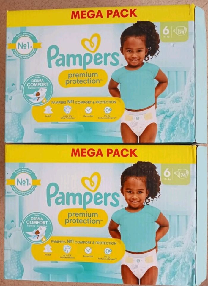 148 couches Pampers Premium Protection taille 6 (2 cartons de 74 couches) ⭐