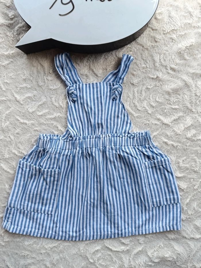 Robe bretelles style salopette rayures Fille 6/9 mois H&M 100% coton - photo numéro 2