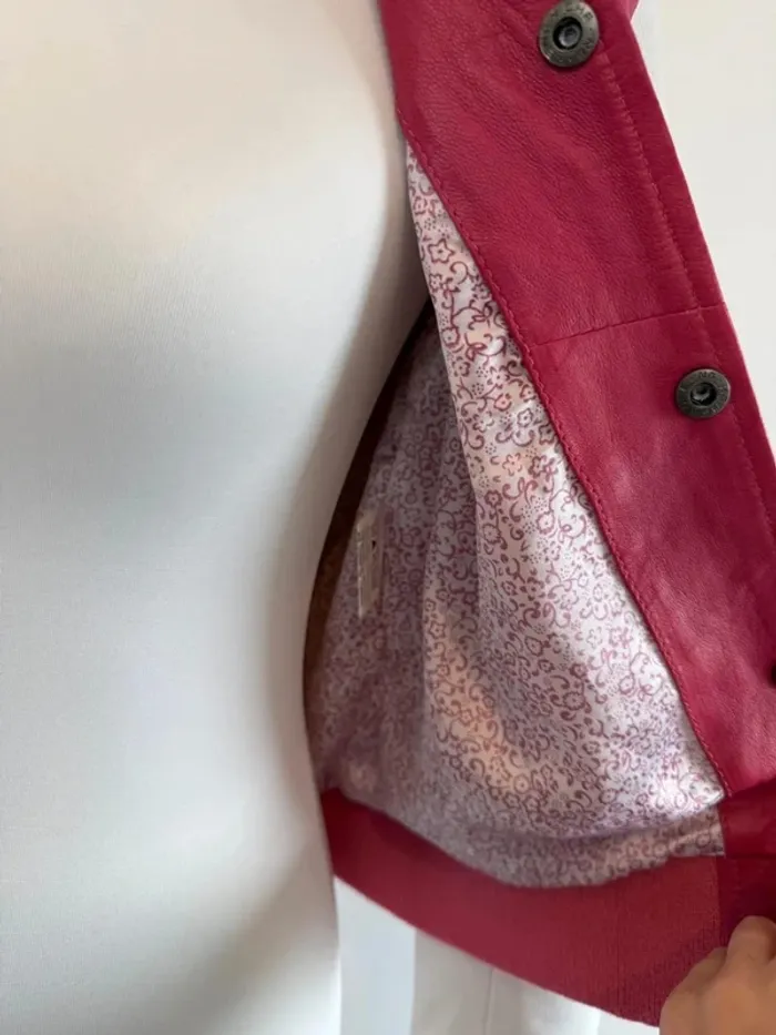 Veste bomber Aviatrix en cuir femme rose taille M très bon état - photo numéro 10