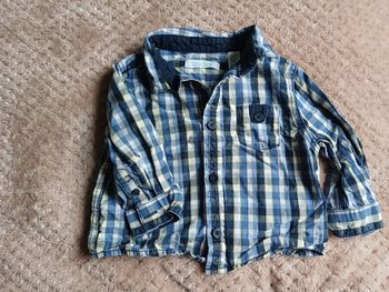 Chemise à carreaux bleue et jaune Obaïbi 6 mois 68 cm