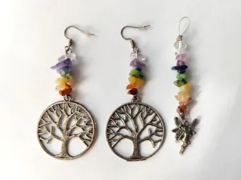 Parure bijoux boucles d'oreilles arbre de vie pendentif en pierre 7 chakras