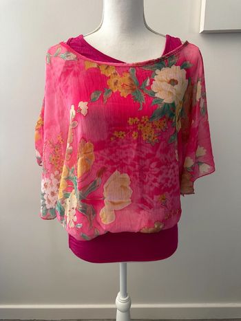 Blouse à fleurs rose fuchsia et multicolore en voile T38 M