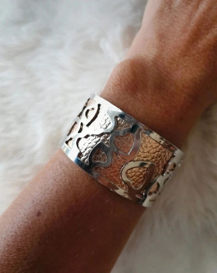 A13 bracelet jonc acier inoxydable cuir reversible ajustable noire doré - photo numéro 3