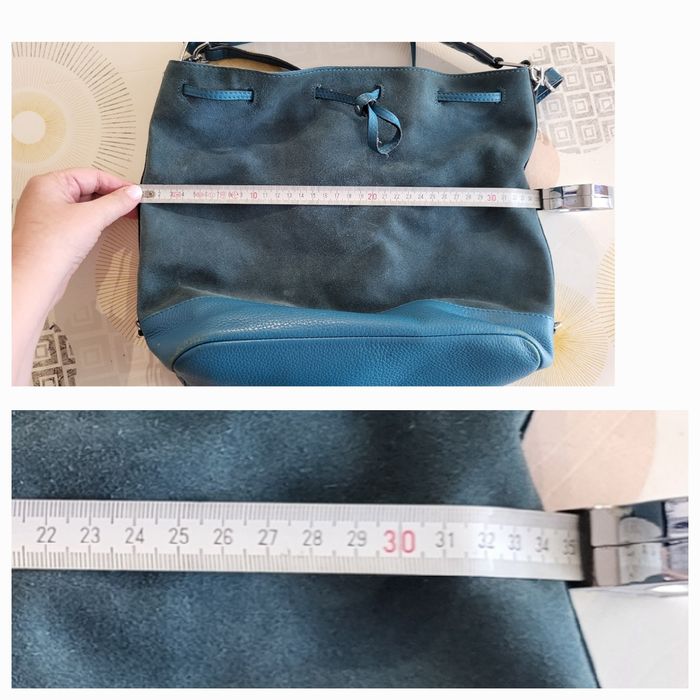 Le Tanneur Sac Seau-Gamme Insolente en Bleu Canard -Cuir&Velours vachette-Porté Epaule ou Main en BE - photo numéro 7