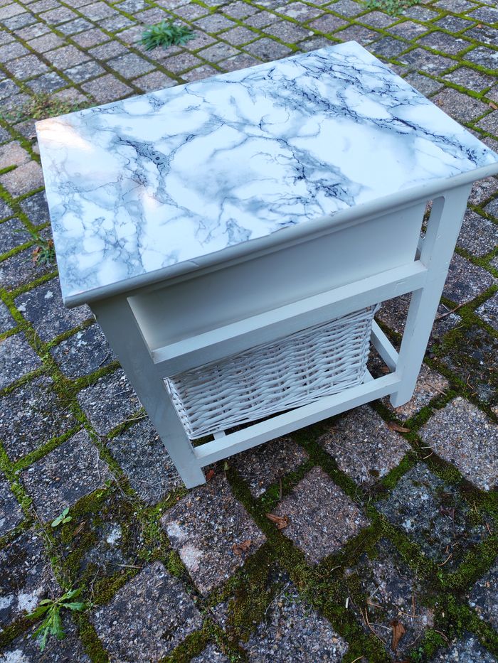 Meuble d'appoint SDB ou table de chevet blanc tiroir en osier - photo numéro 4