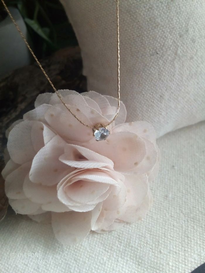 Collier acier doré et mono zircon blanc - photo numéro 4