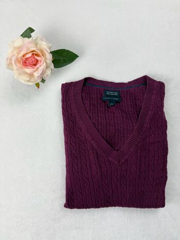 Pull torsadé violet Tommy Hilfiger pour femme taille M 100% coton Pima SM01625