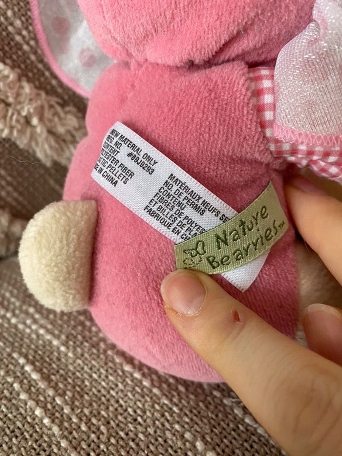 Peluche doudou 22cm Fisher price ours beige et rose à capuche fleur pétale très bon état - photo numéro 4