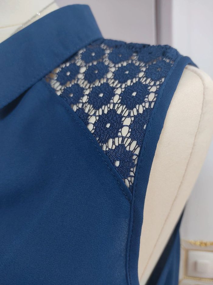 Chemise bleue marine sans manches femme à dentelle 40 Neuve - photo numéro 4