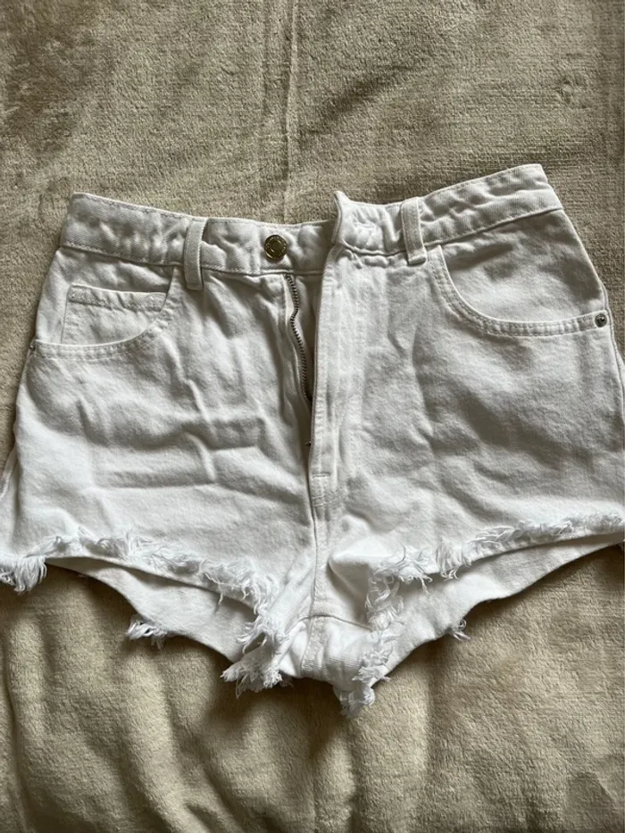 Short blanc en jean taille haute blanc