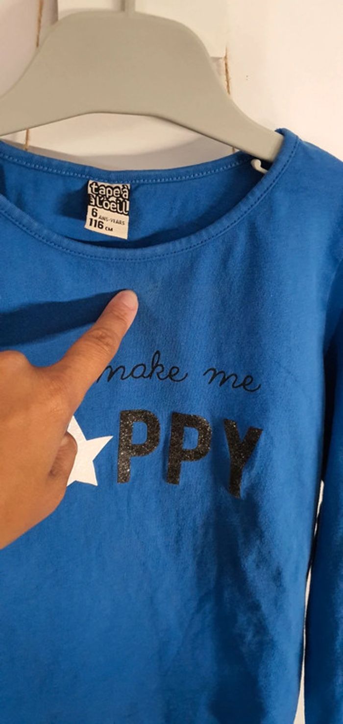 T-shirt manches longues "happy", 100% coton. 6 ans - photo numéro 2
