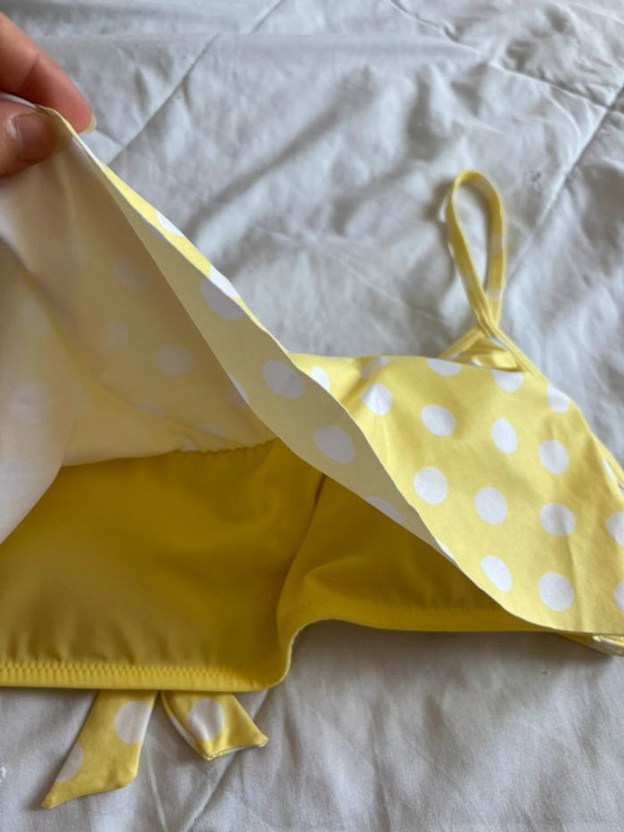 Haut de maillot de bain jaune à pois blanc volant taille M/38 Penti neuf - photo numéro 2