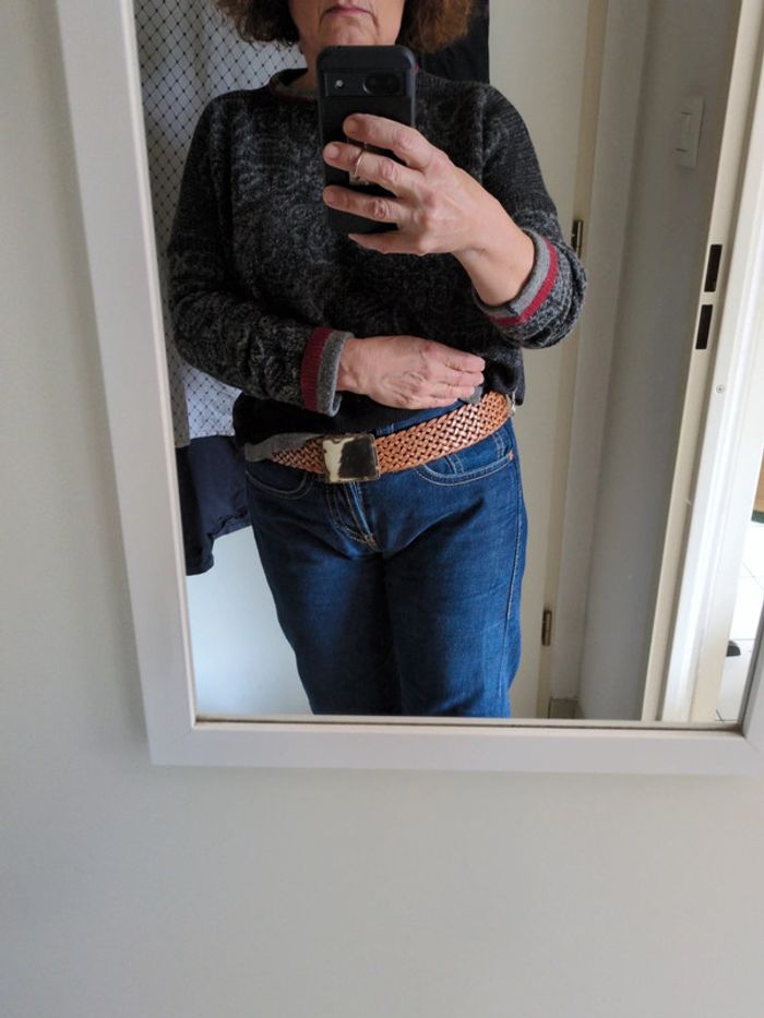 Ceinture en cuir tressée boucle céramique 88cm - photo numéro 5