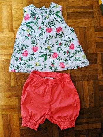 Ensemble bloomer rouge tunique à fleurs type Liberty 6 mois