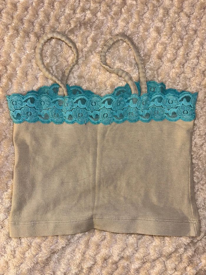 Top à bretelles Lili Gaufrette – dentelle turquoise - photo numéro 3