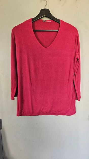 Top framboise manches 3/4 col V- DPM by Depech Mod T.5