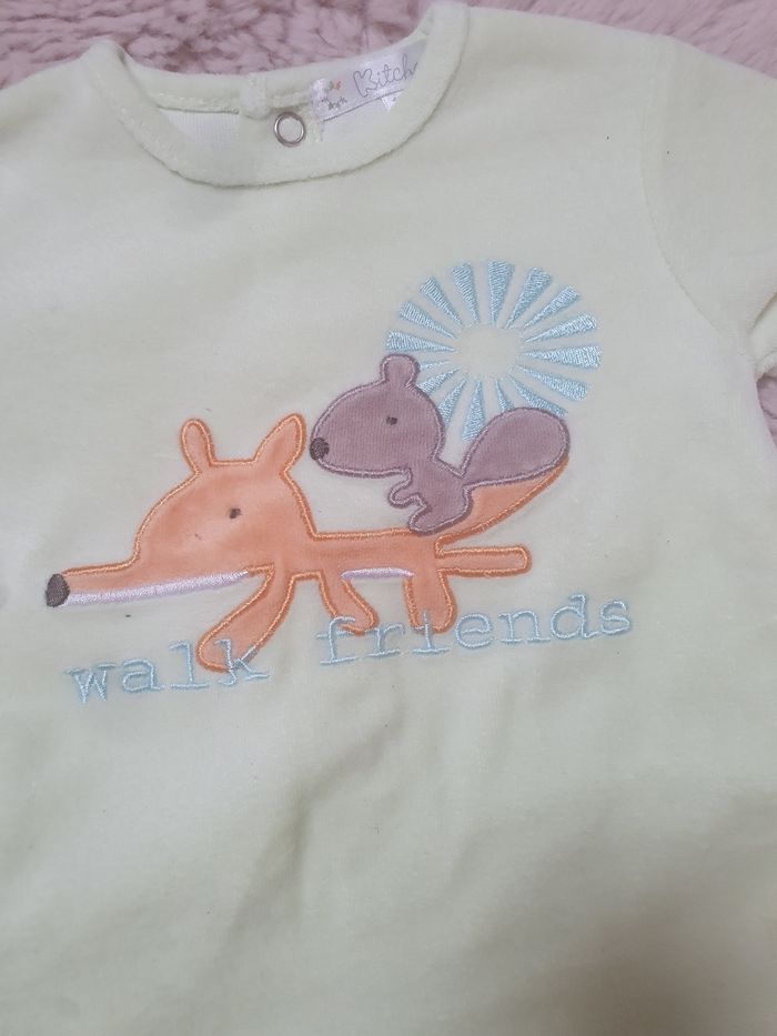 Pyjama velours imprimé renard forêt 1 mois 54 cm - photo numéro 2