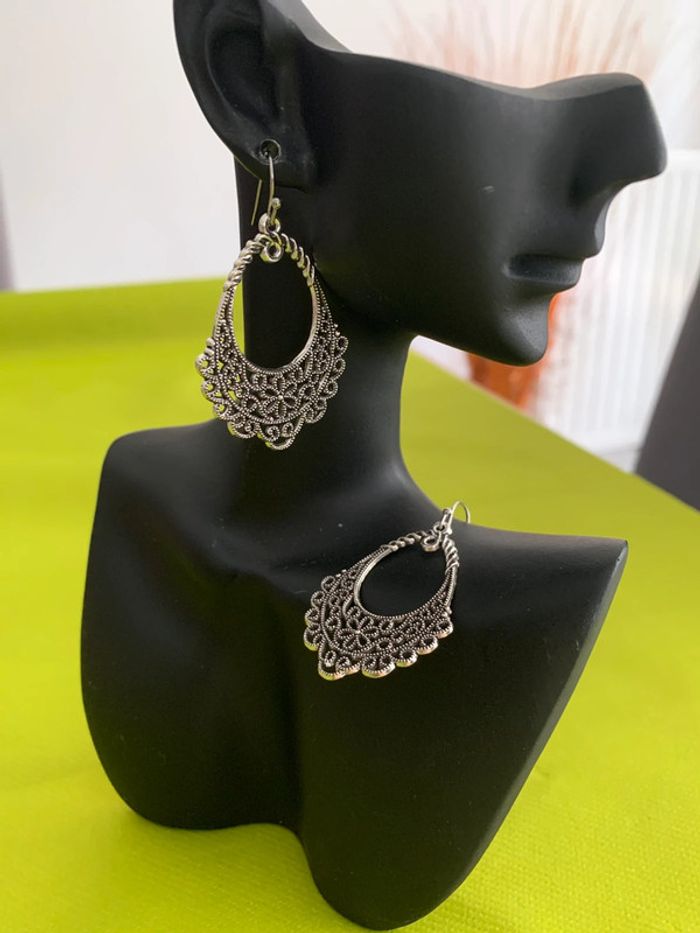Boucles d’oreilles bohémiennes en alliage de zinc argenté
